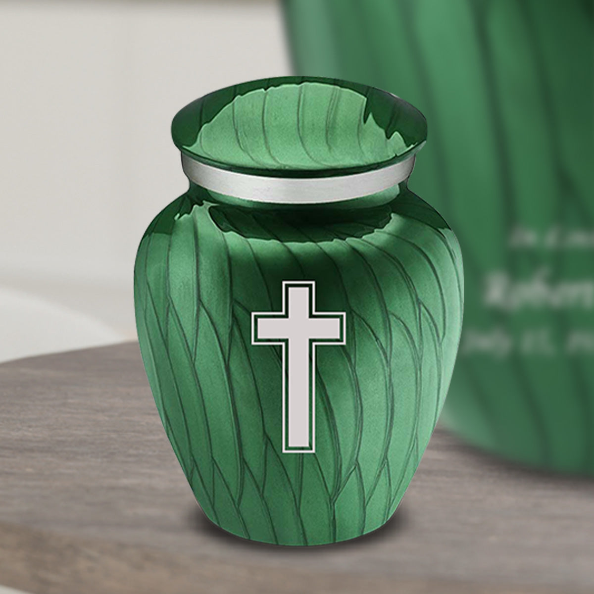 Keepsake Embrace Pearl Green Simple Cross Cremation Urn