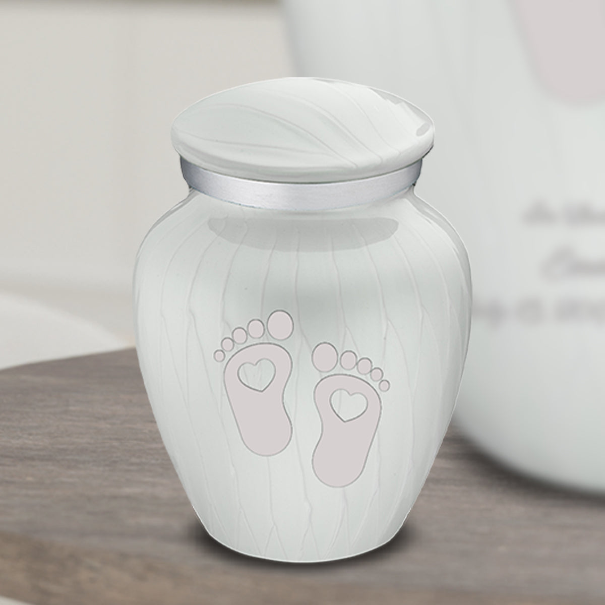 Keepsake Embrace Pearl White Loving Heart Feet Cremation Urn
