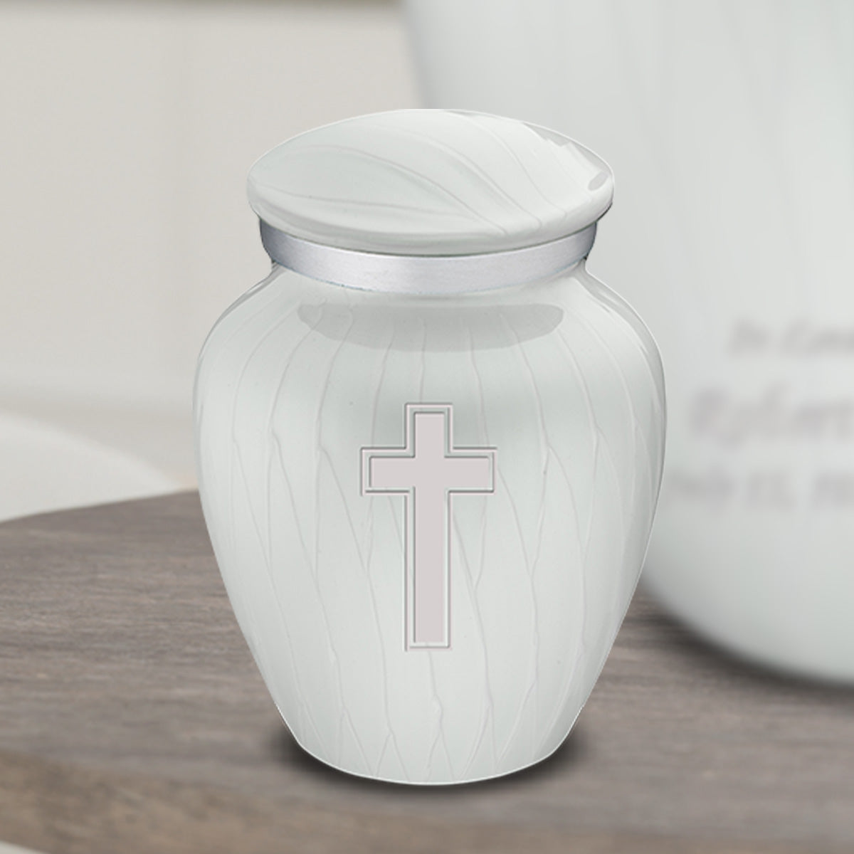 Keepsake Embrace Pearl White Simple Cross Cremation Urn