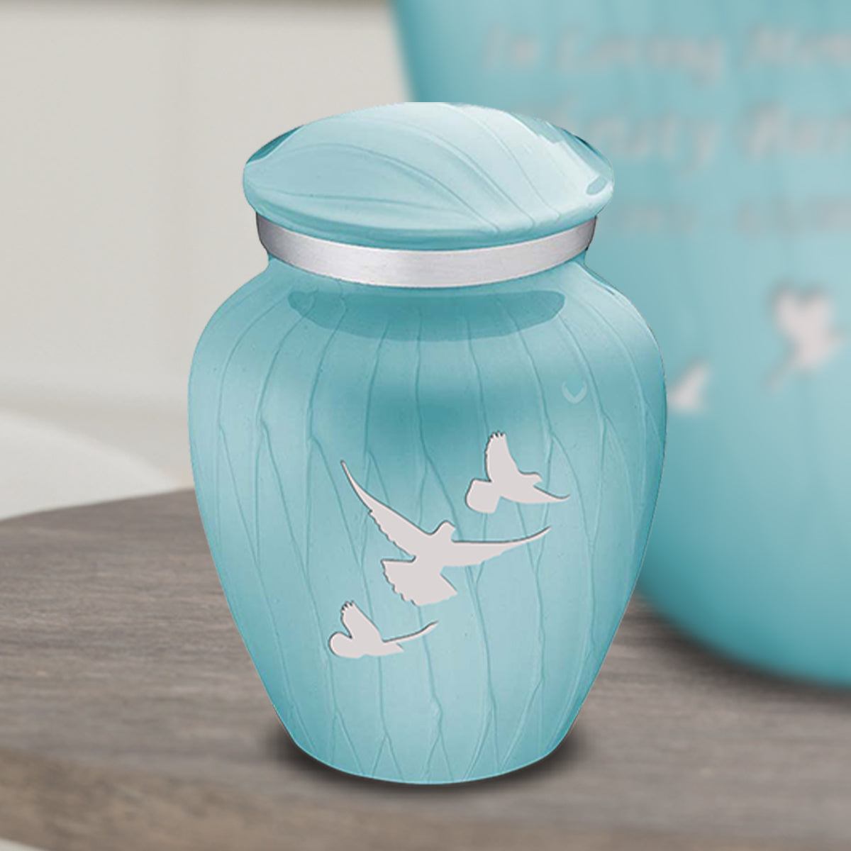 Keepsake Embrace Pearl Light Blue Doves Cremation Urn
