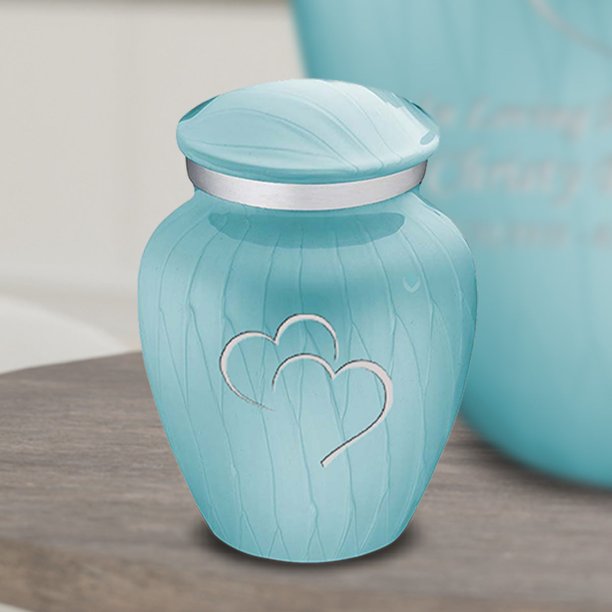 Keepsake Embrace Pearl Light Blue Hearts Cremation Urn