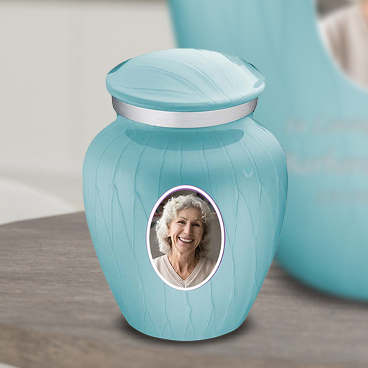 Keepsake Embrace Pearl Light Blue Portrait Cremation Urn