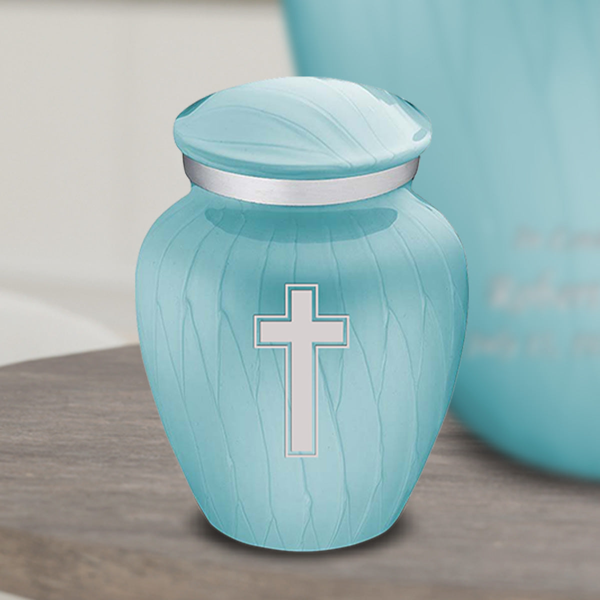Keepsake Embrace Pearl Light Blue Simple Cross Cremation Urn