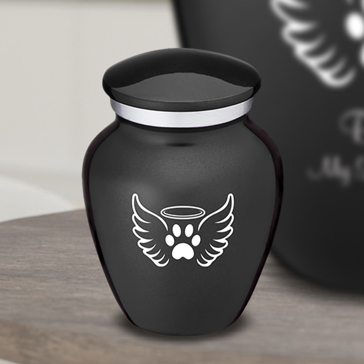 Keepsake Embrace Charcoal Black Pet Angel Wings Cremation Urn