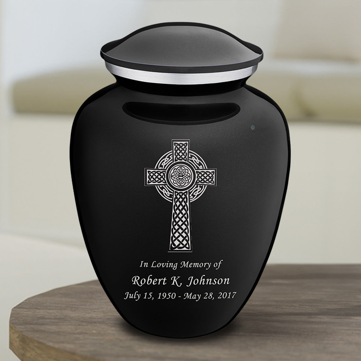 Medium Embrace Black Celtic Cross Cremation Urn