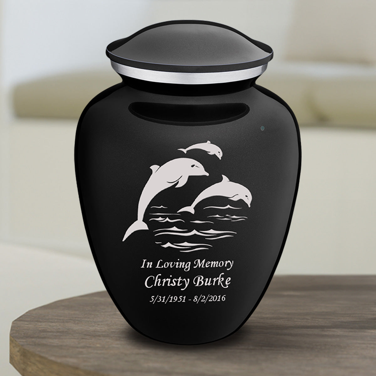 Medium Embrace Black Dolphins Cremation Urn