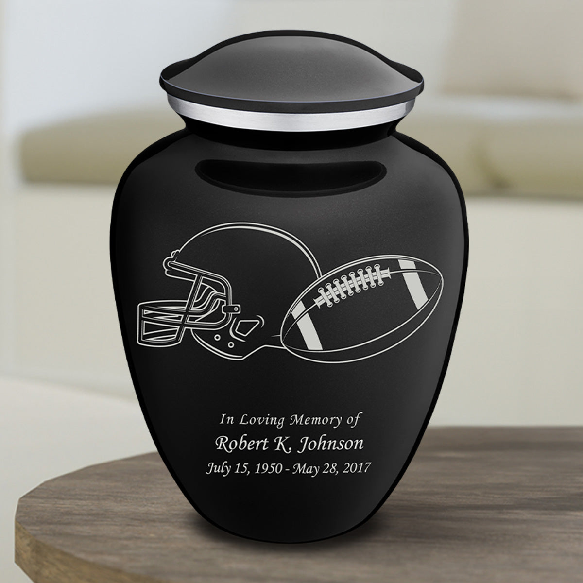 Medium Embrace Black Football Cremation Urn