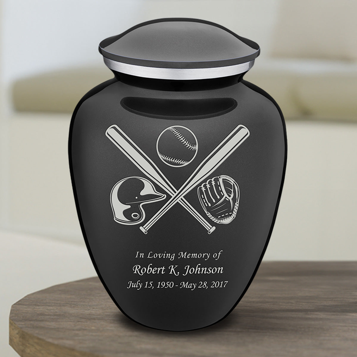 Medium Embrace Charcoal Baseball Cremation Urn