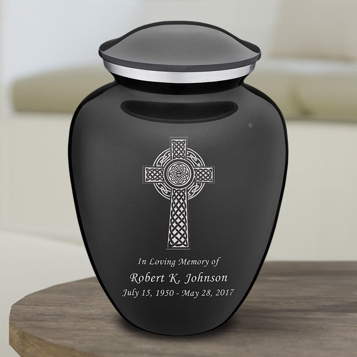 Medium Embrace Charcoal Celtic Cross Cremation Urn