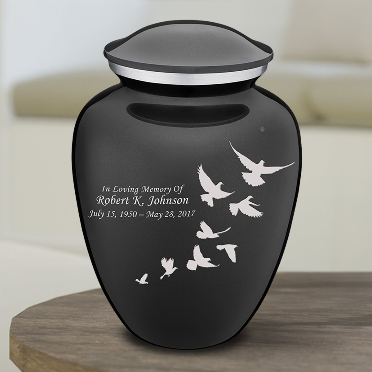 Medium Embrace Charcoal Doves Cremation Urn
