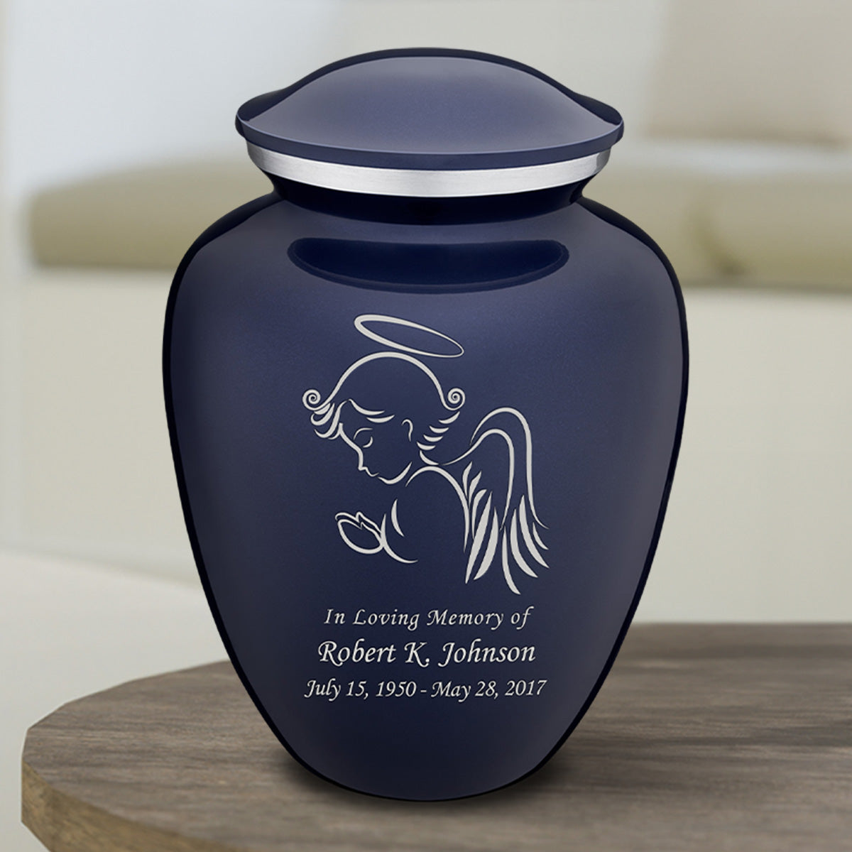 Medium Embrace Cobalt Blue Angel Cremation Urn