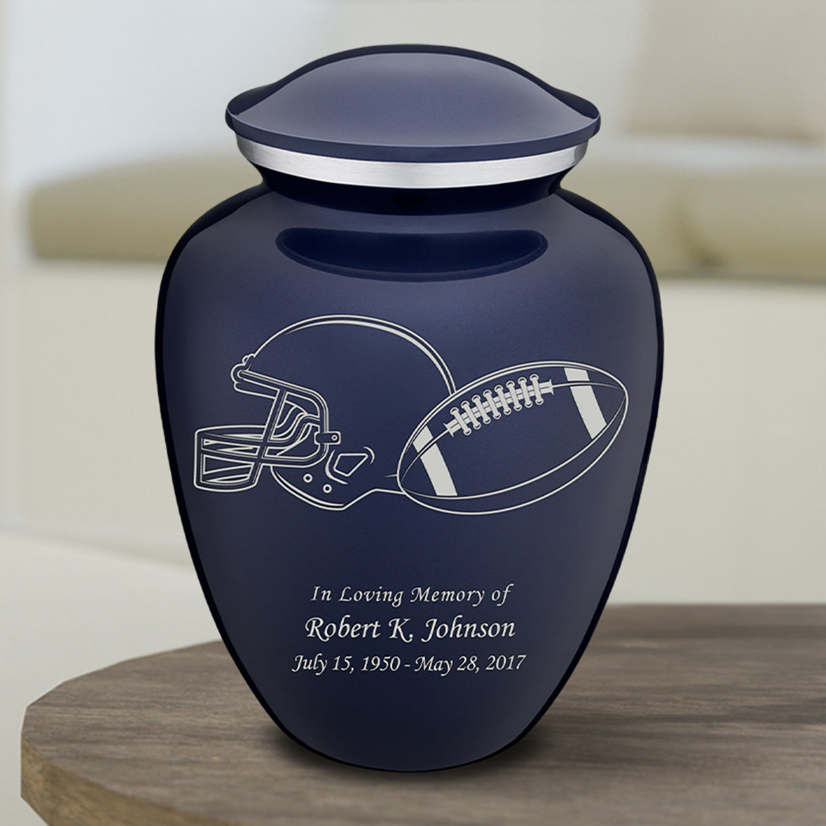 Medium Embrace Cobalt Football Cremation Urn