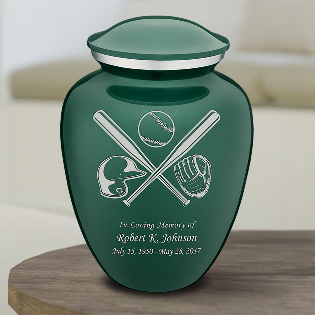Medium Embrace Green Baseball Cremation Urn