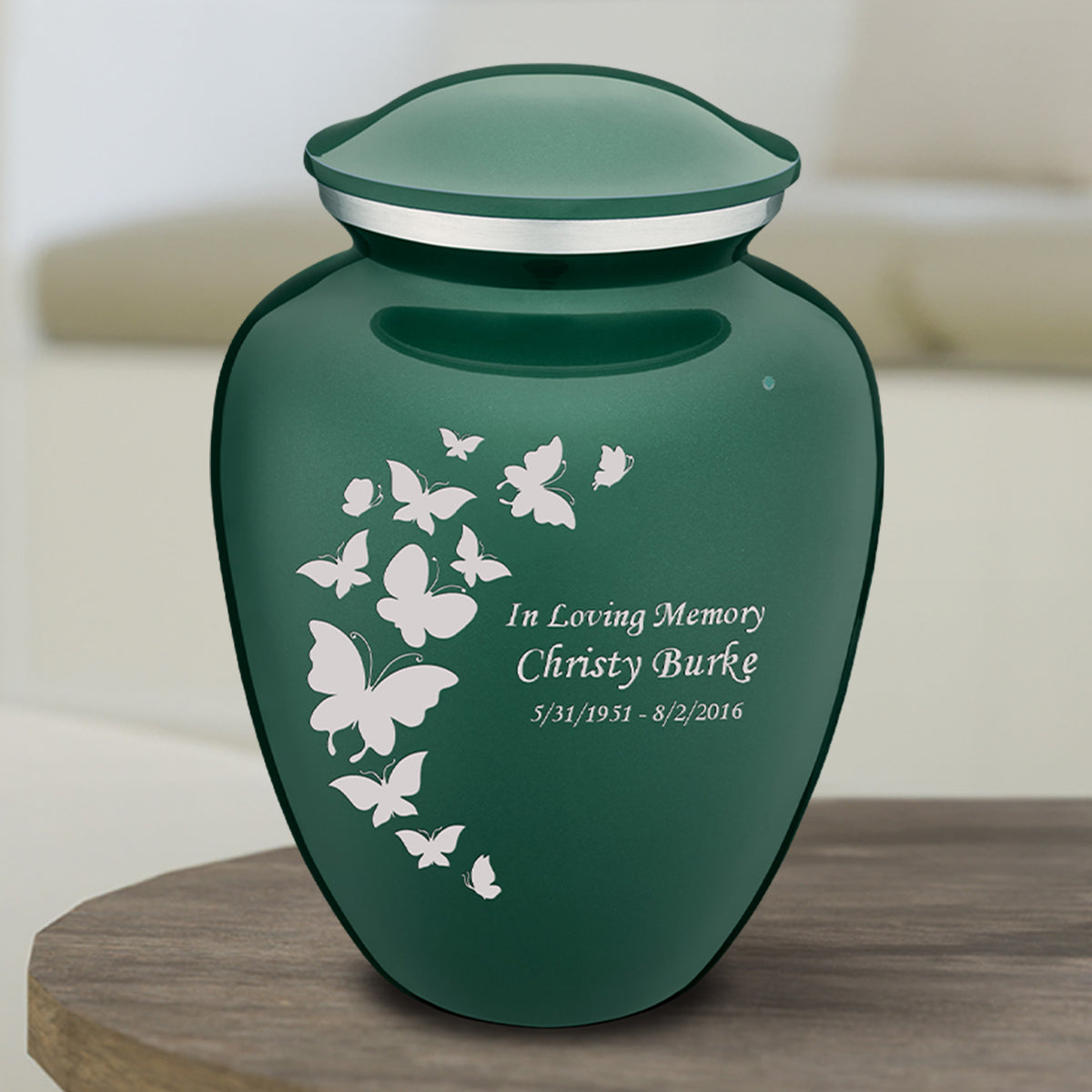 Medium Embrace Green Butterfly Cremation Urn