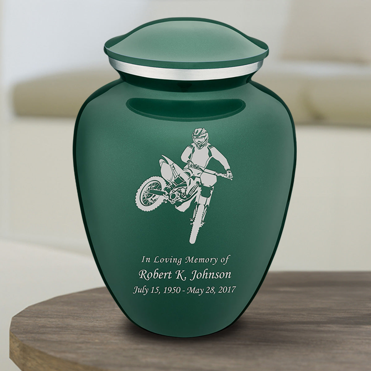 Medium Embrace Green Dirt Bike Cremation Urn