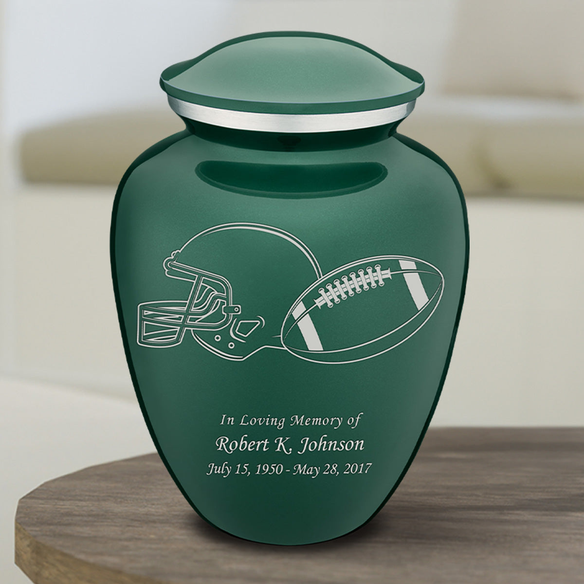 Medium Embrace Green Football Cremation Urn