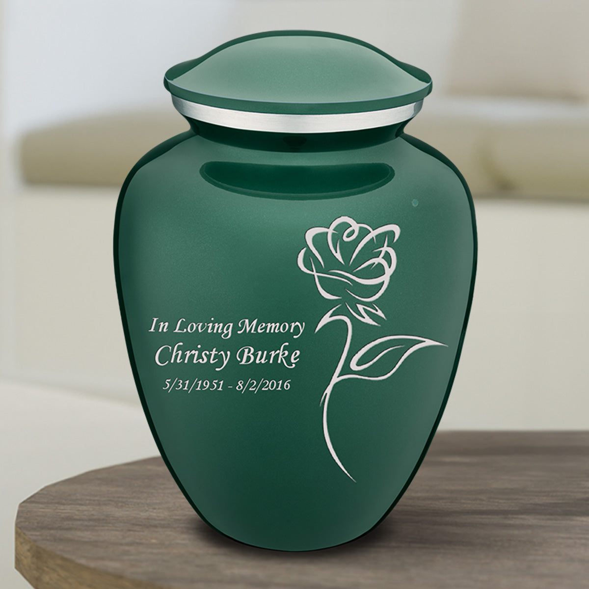 Medium Embrace Green Rose Cremation Urn