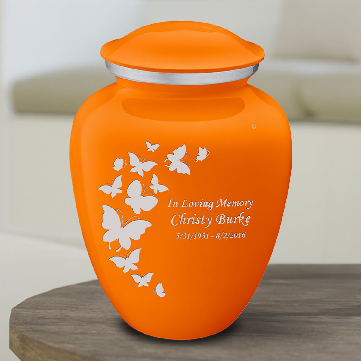 Medium Embrace Burnt Orange Butterfly Cremation Urn