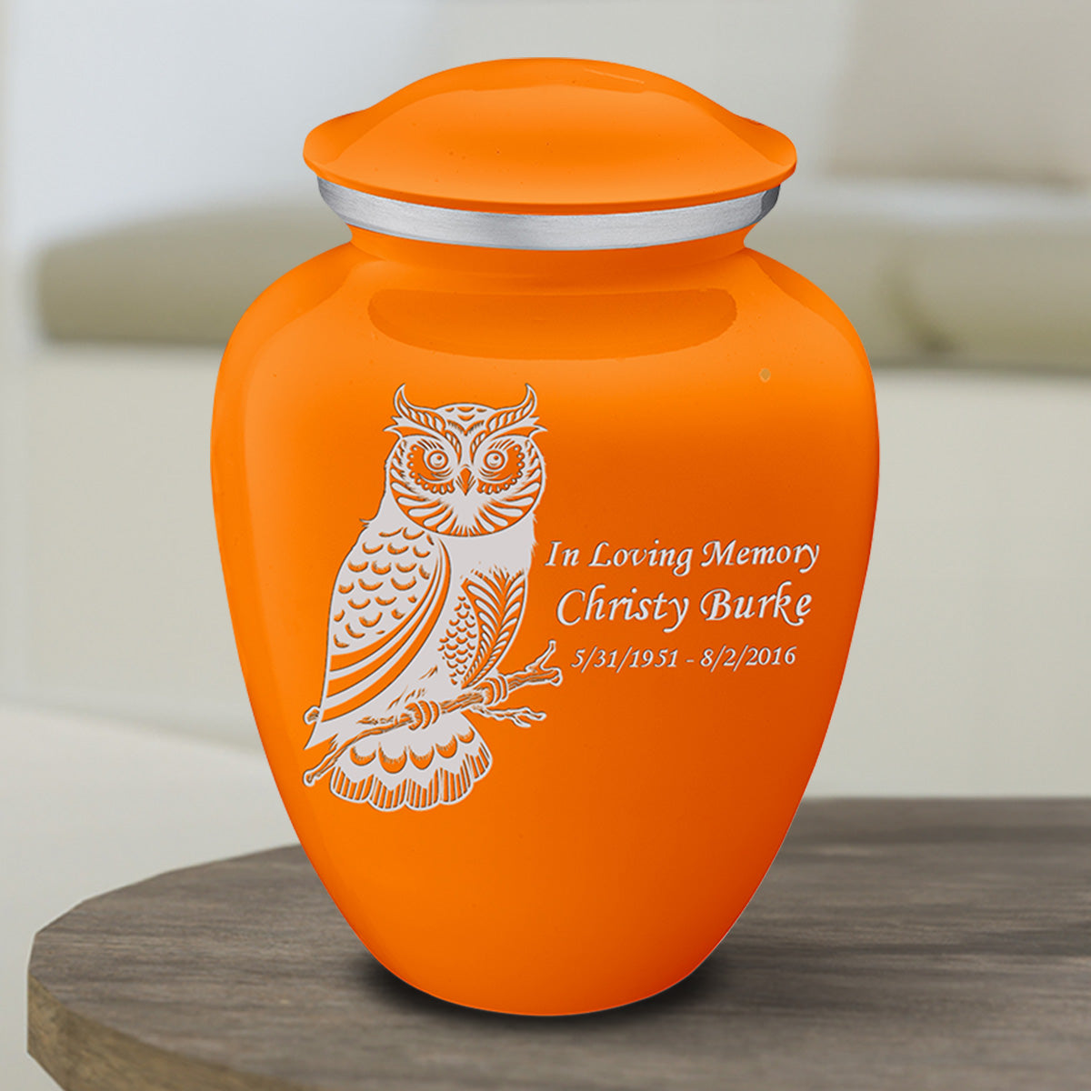 Medium Embrace Burnt Orange Owl Cremation Urn
