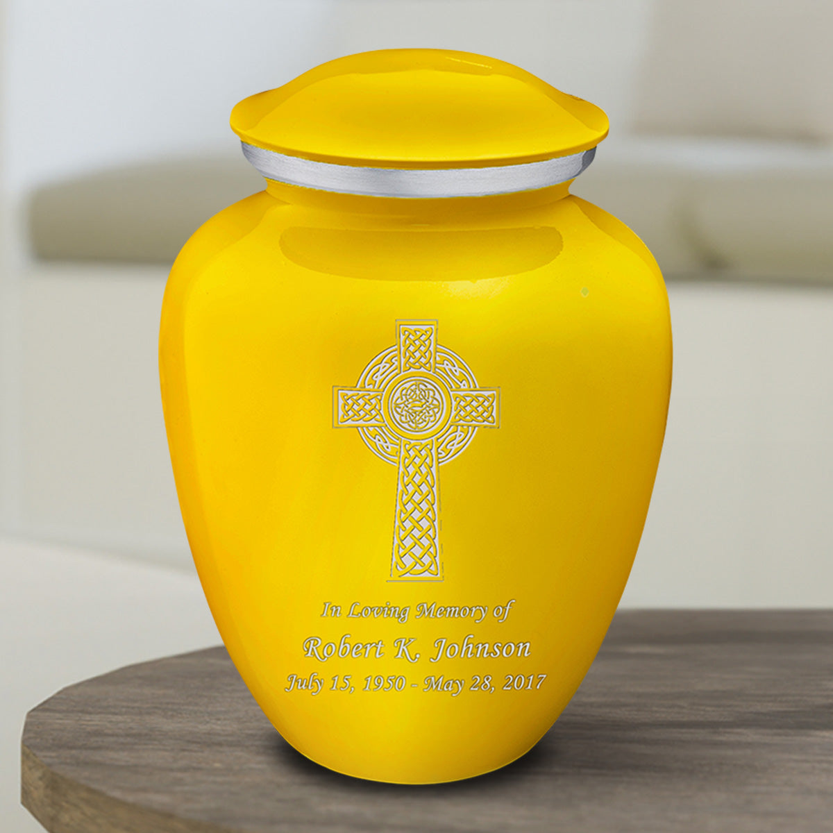 Medium Embrace yellow Celtic Cross Cremation Urn