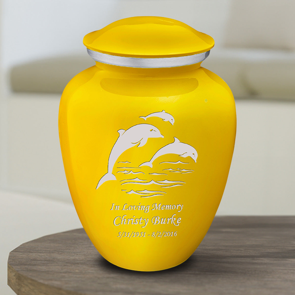 Medium Embrace Yellow Dolphins Cremation Urn
