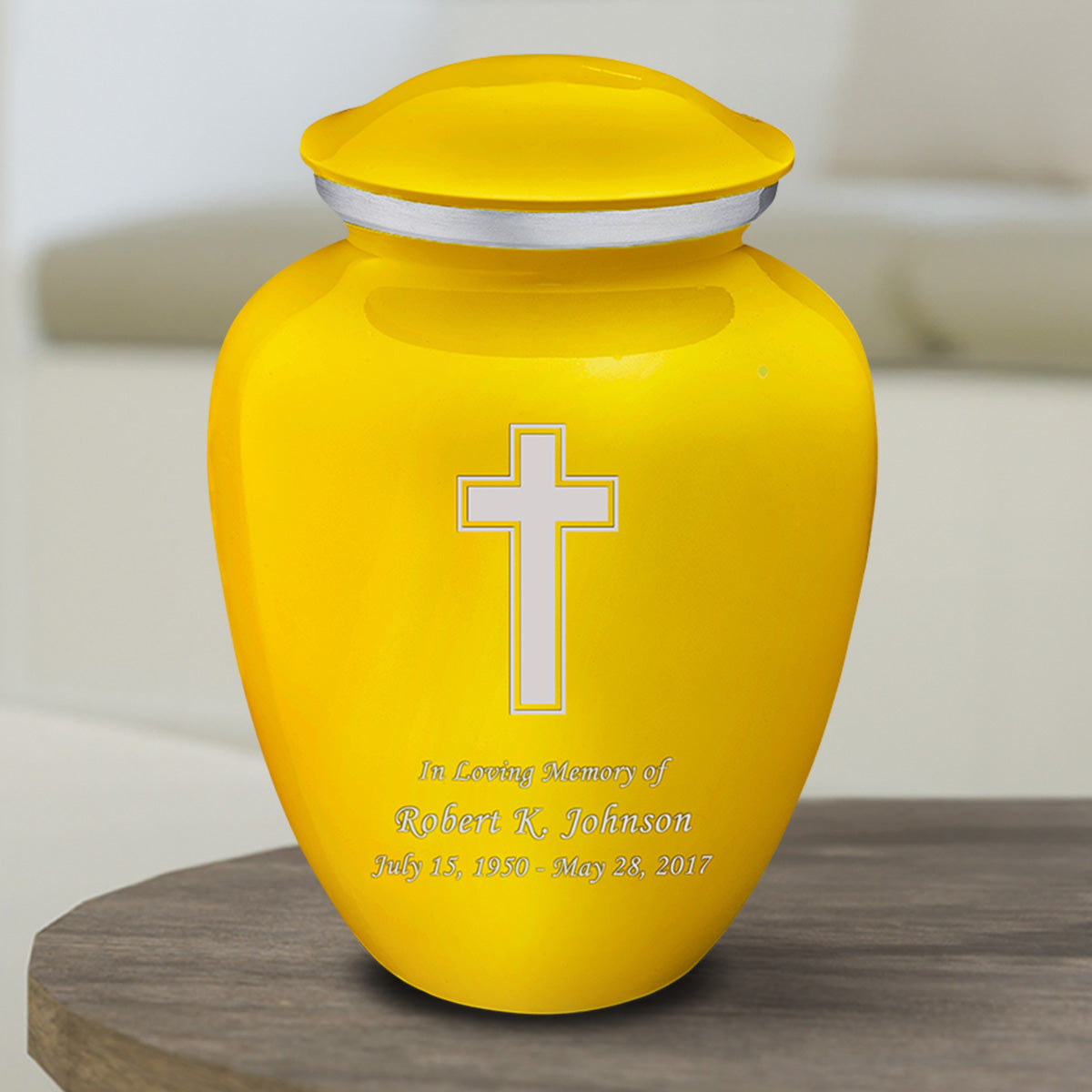 Medium Embrace Yellow Simple Cross Cremation Urn