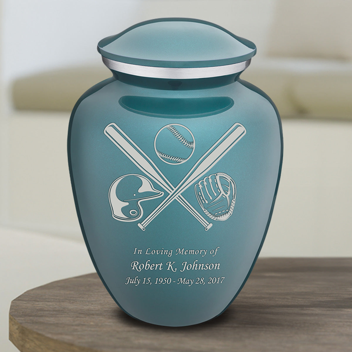 Medium Embrace Teal Baseball Cremation Urn