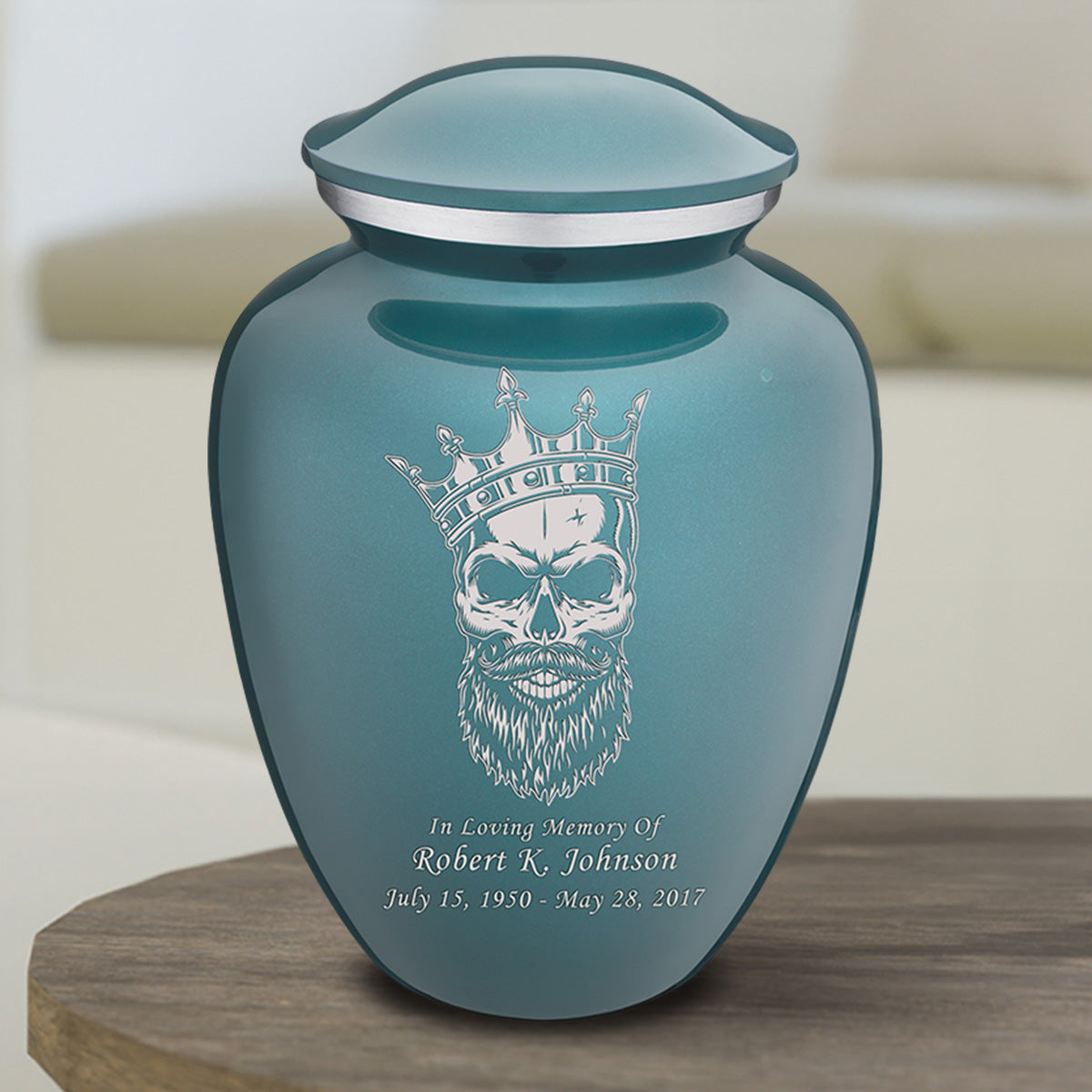 Medium Embrace Teal Skull Cremation Urn
