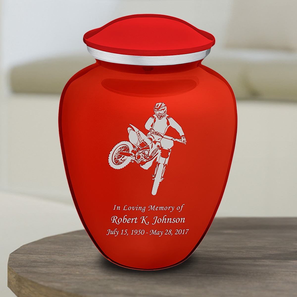 Medium Embrace Bright Red Dirt Bike Cremation Urn
