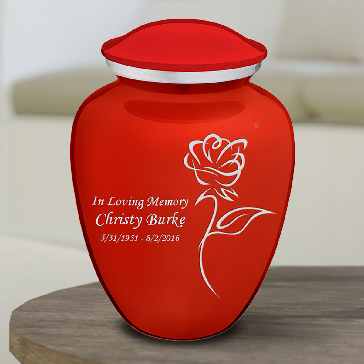Medium Embrace Bright Red Rose Cremation Urn