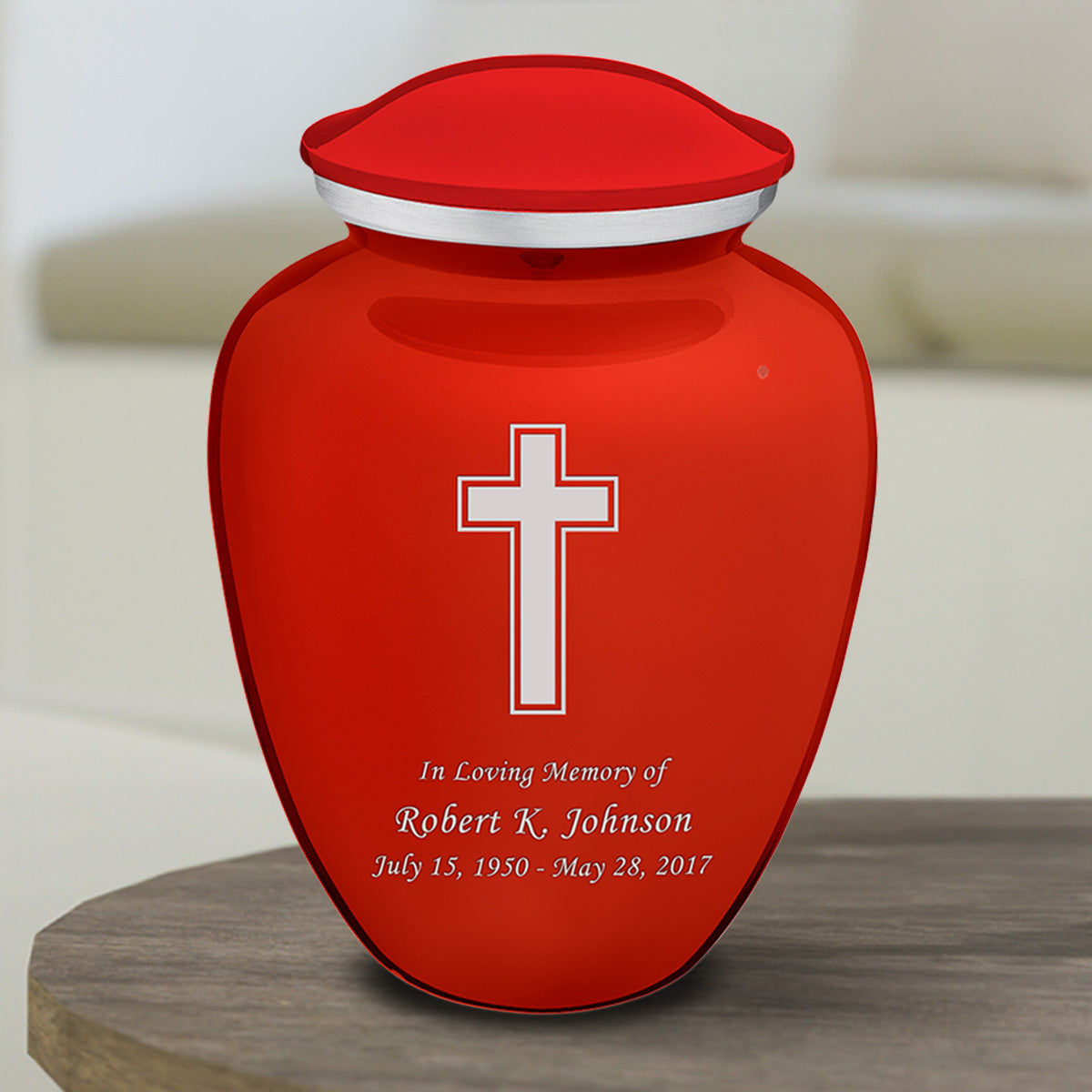 Medium Embrace Bright Red Simple Cross Cremation Urn