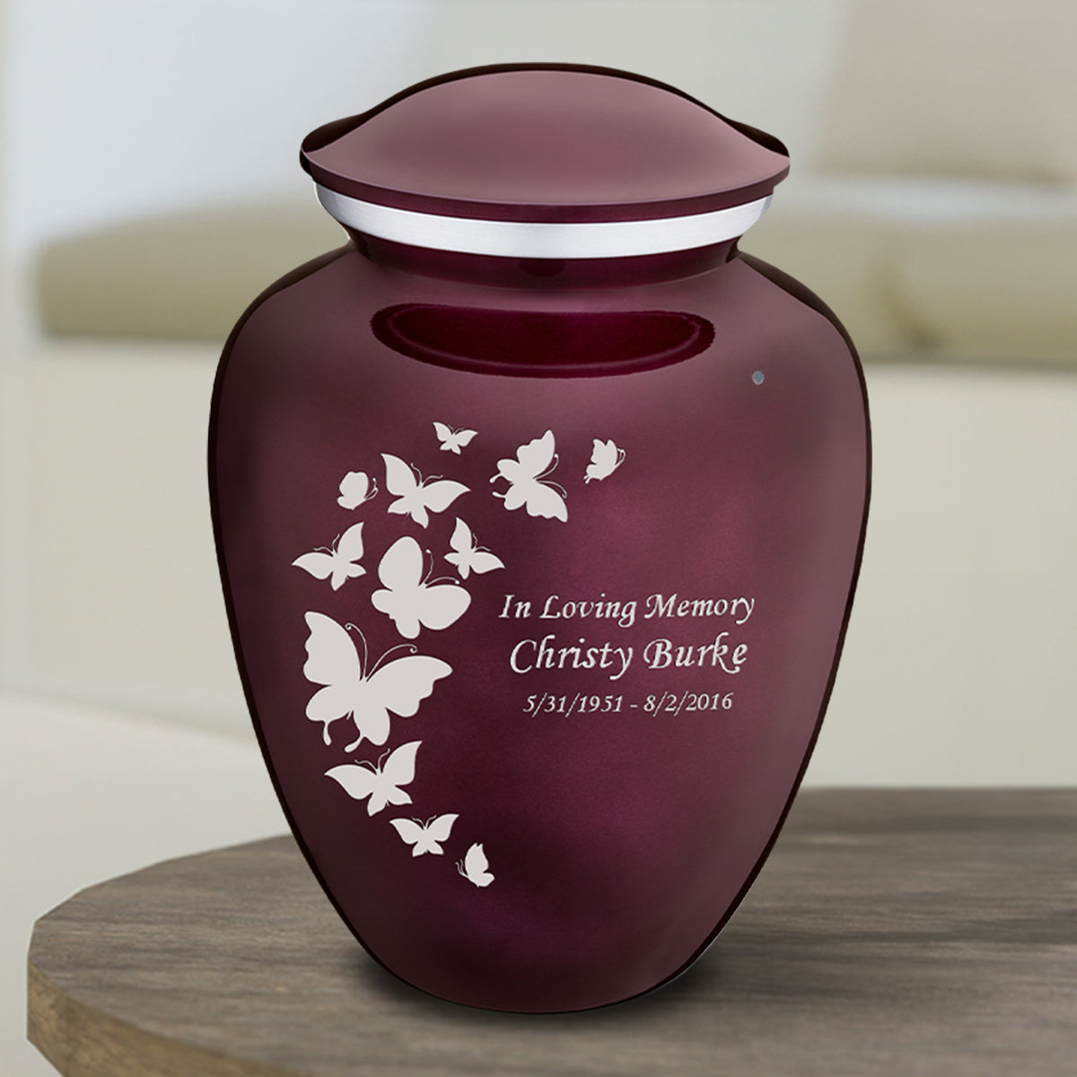 Medium Embrace Cherry Purple Butterfly Cremation Urn