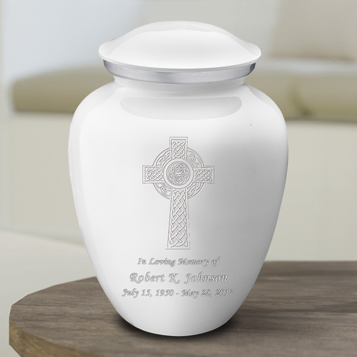 Medium Embrace White Celtic Cross Cremation Urn