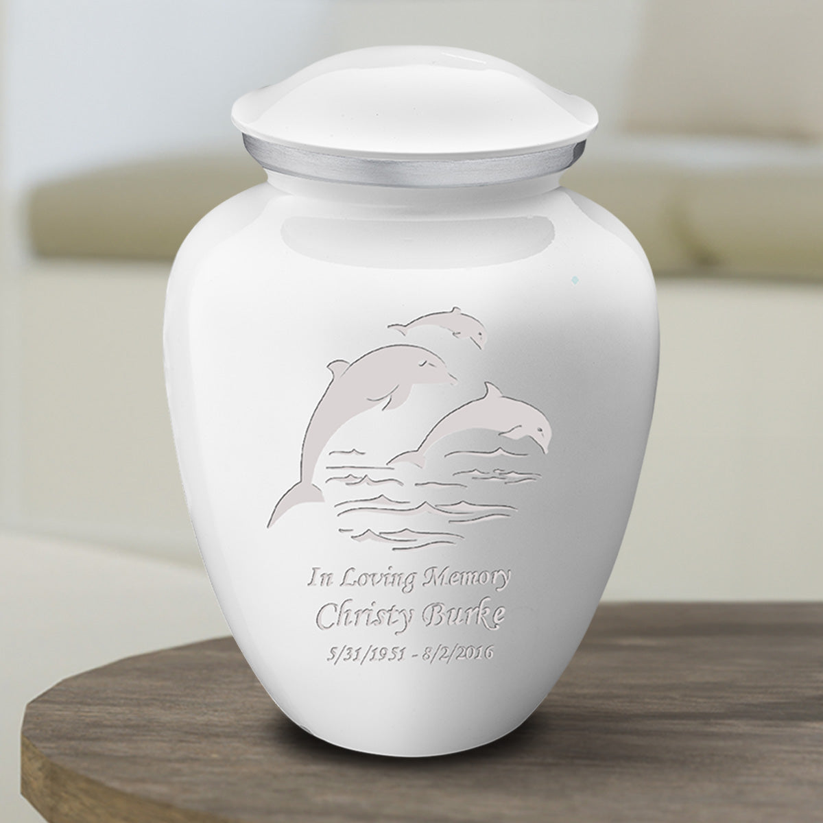 Medium Embrace White Dolphins Cremation Urn