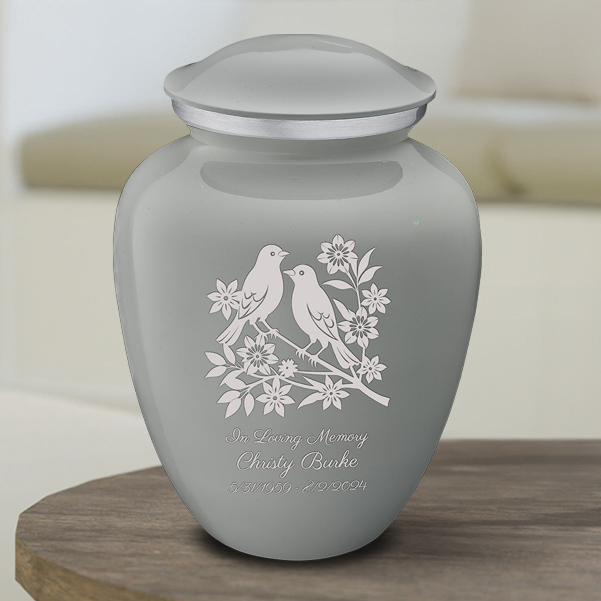 Medium Embrace Slate Grey Songbirds Cremation Urn