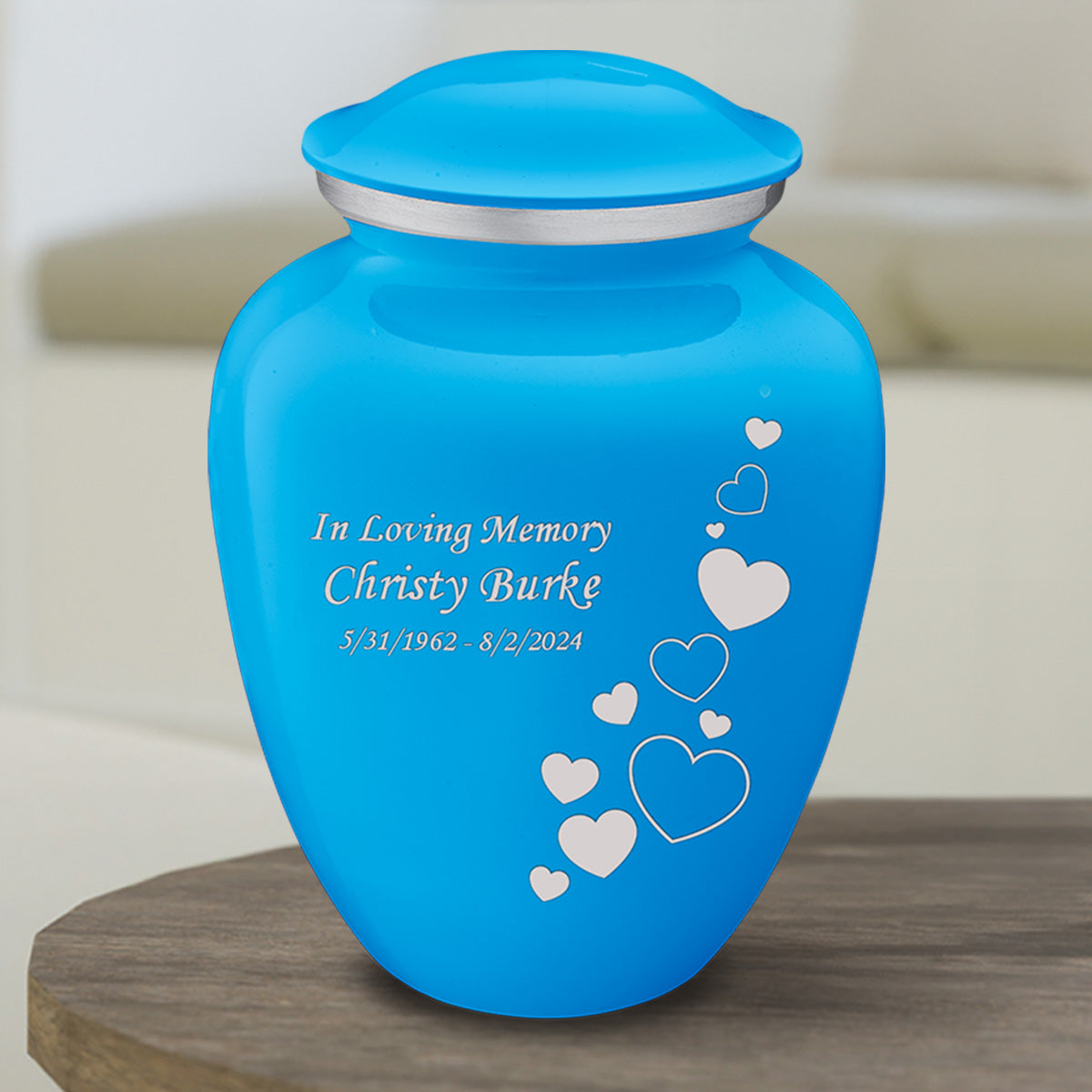 Medium Embrace Racing Blue Floating Heart Cremation Urn