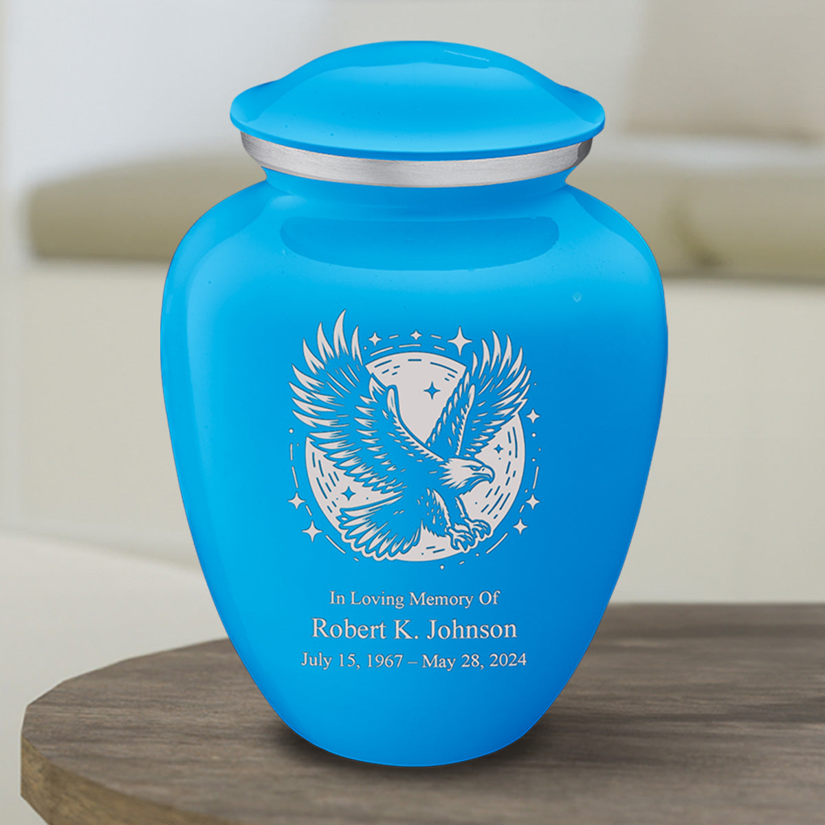 Medium Embrace Racing Blue Flying Eagle Cremation Urn
