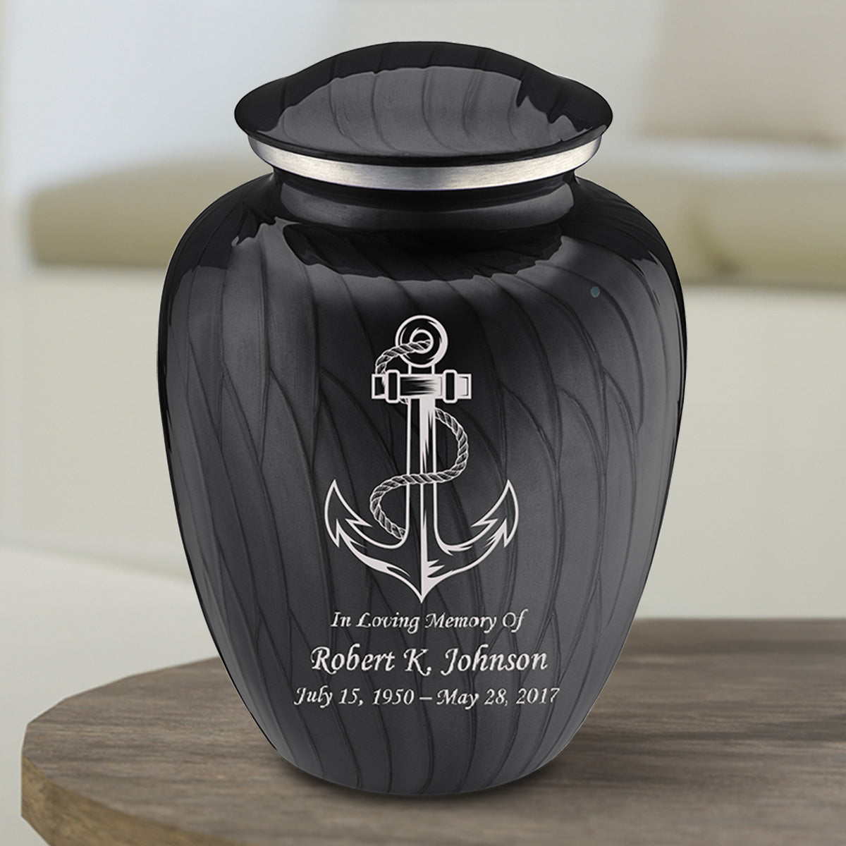 Medium Embrace Pearl Black Anchor Cremation Urn