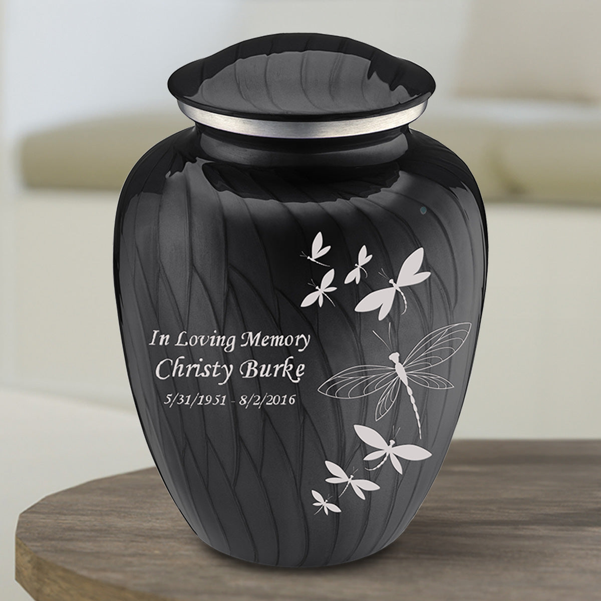 Medium Embrace Pearl Black Dragonflies Cremation Urn