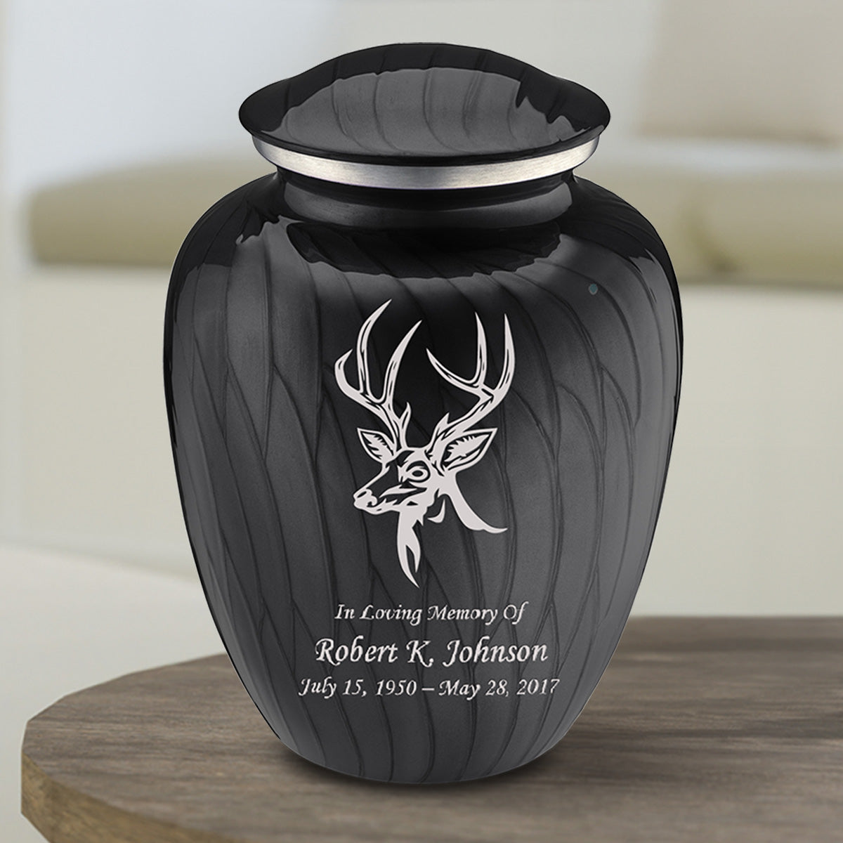Medium Embrace Pearl Black Deer Cremation Urn