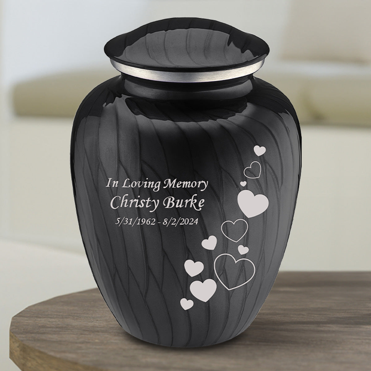 Medium Embrace Pearl Black Floating Heart Cremation Urn