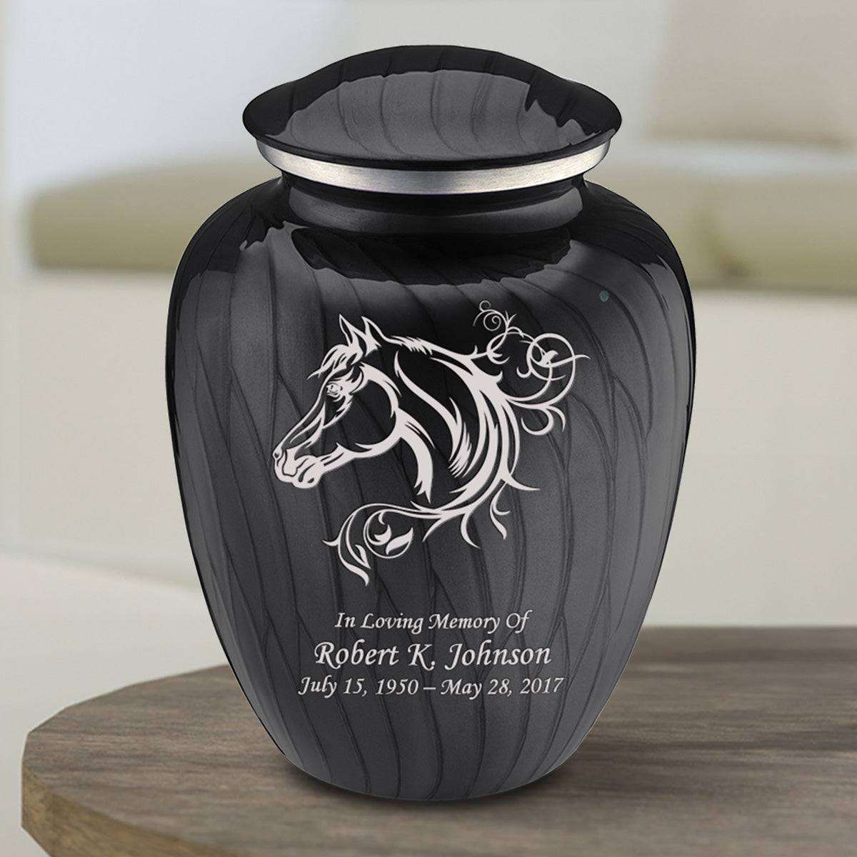 Medium Embrace Pearl Black Horse Cremation Urn