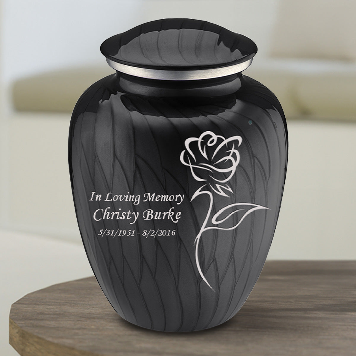 Medium Embrace Pearl Black Rose Cremation Urn