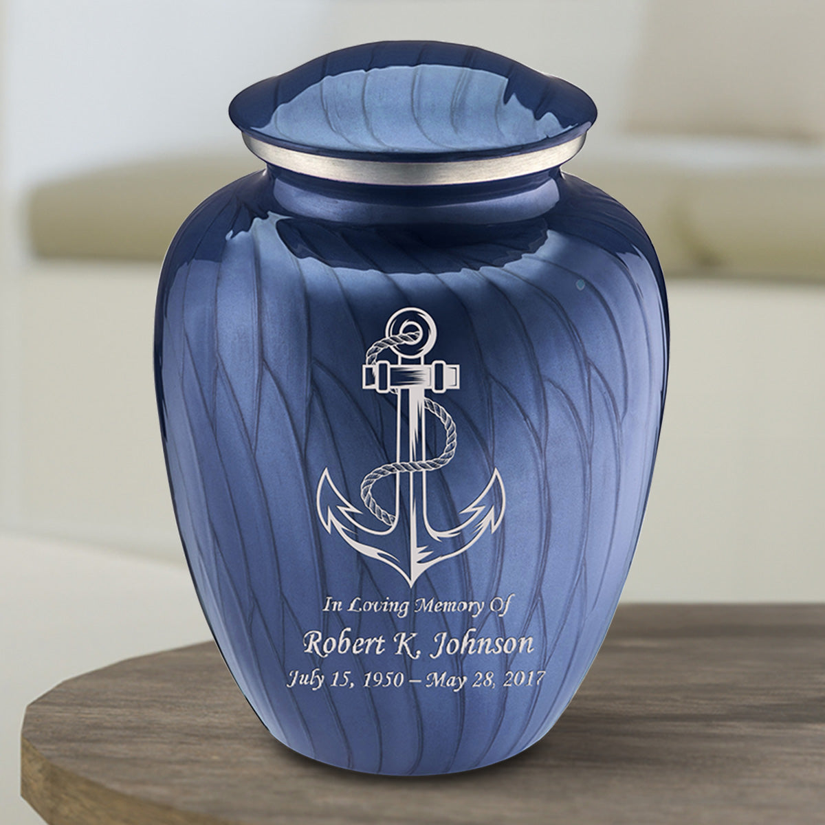 Medium Embrace Pearl Cobalt Blue Anchor Cremation Urn