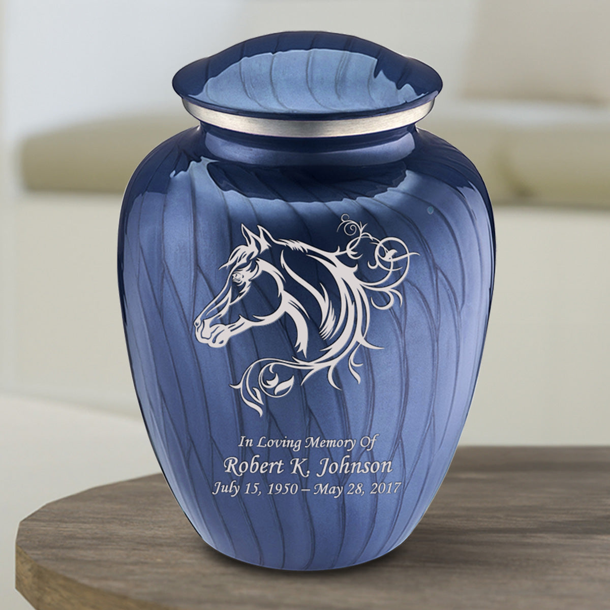 Medium Embrace Pearl Cobalt Blue Horse Cremation Urn