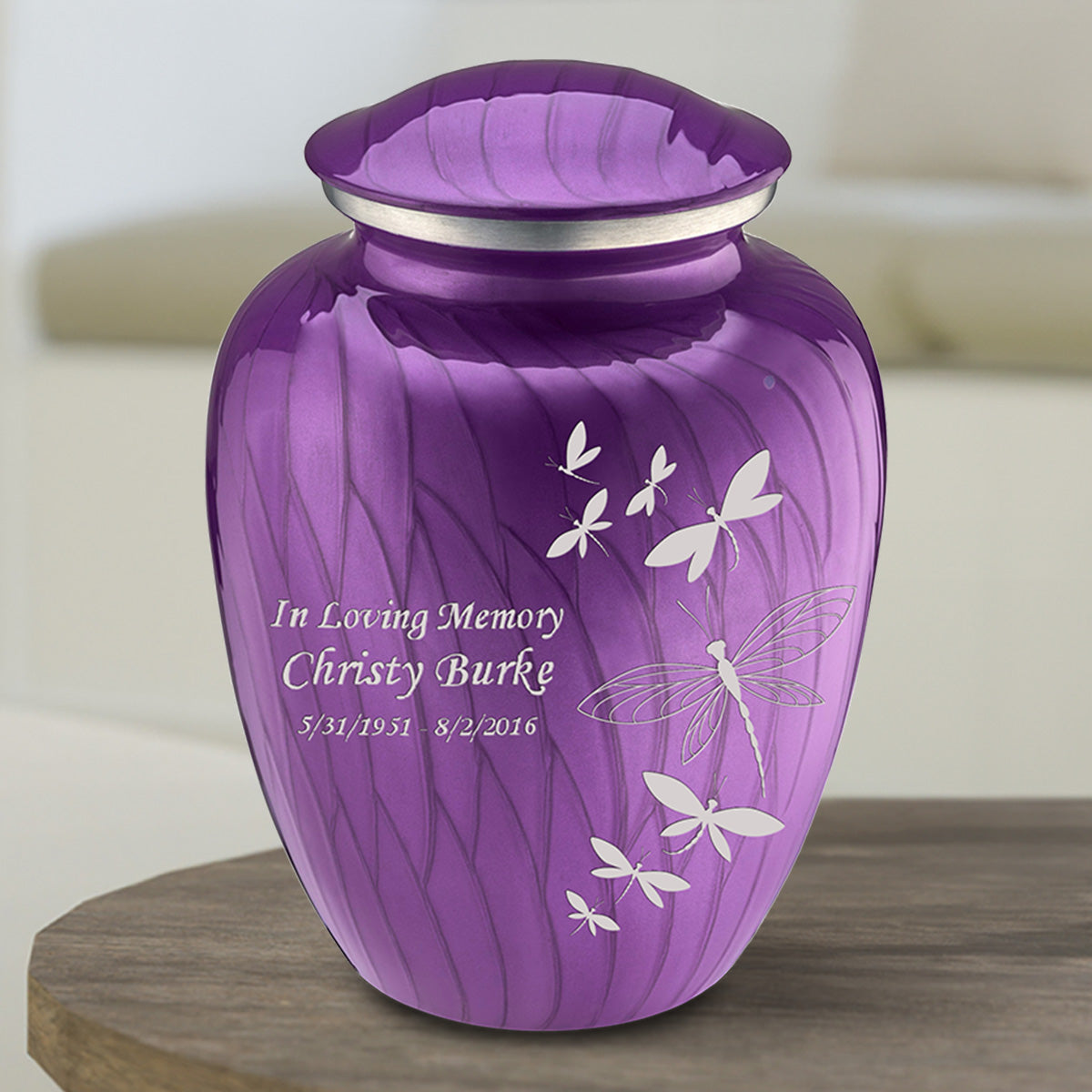 Medium Embrace Pearl Purple Dragonflies Cremation Urn