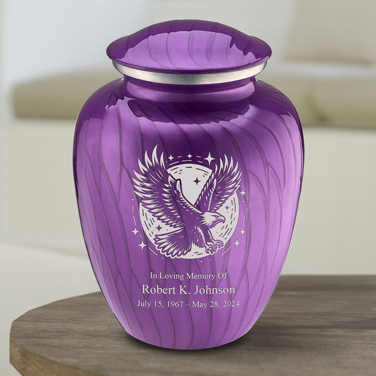 Medium Embrace Pearl Purple Flying Eagle Cremation Urn