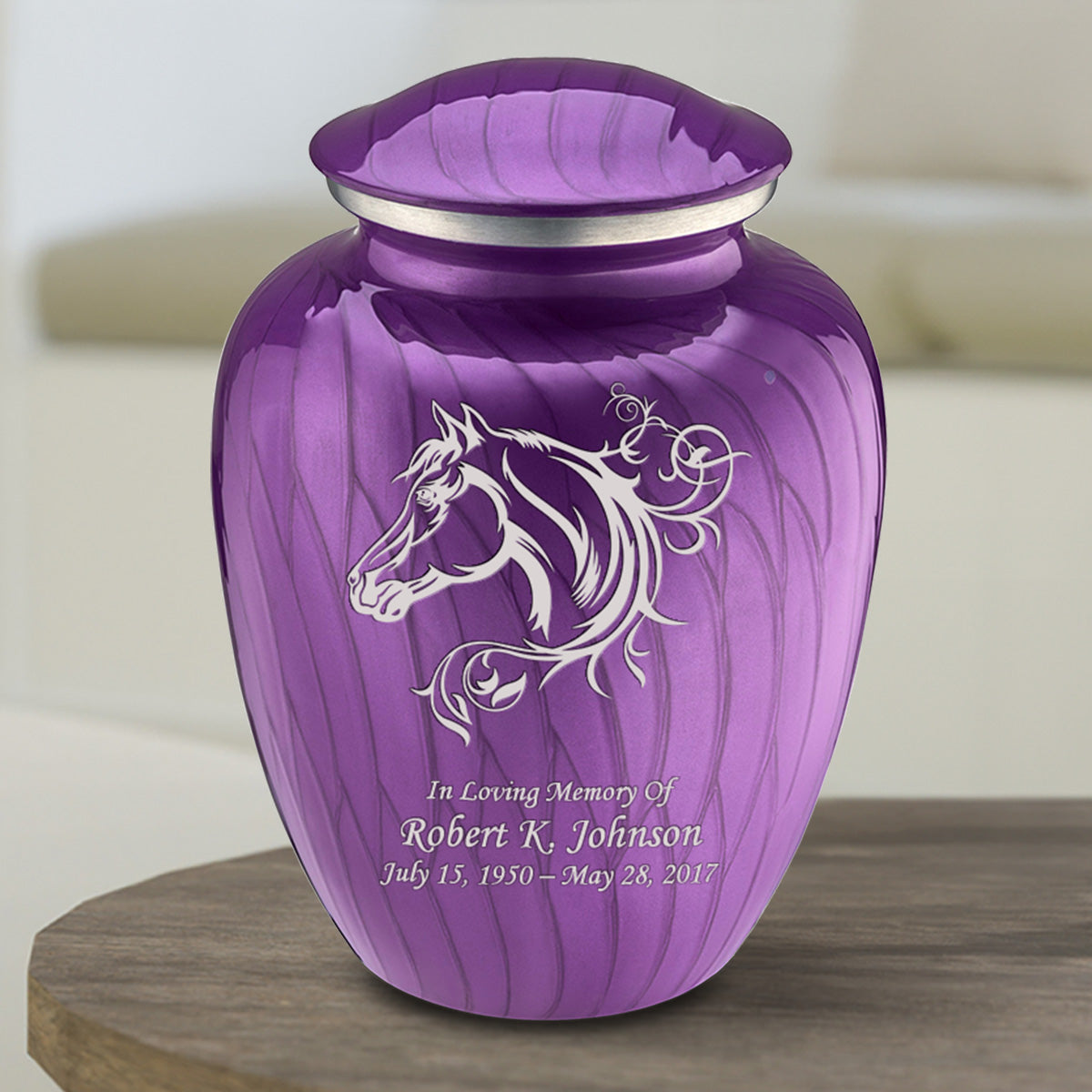 Medium Embrace Pearl Purple Horse Cremation Urn
