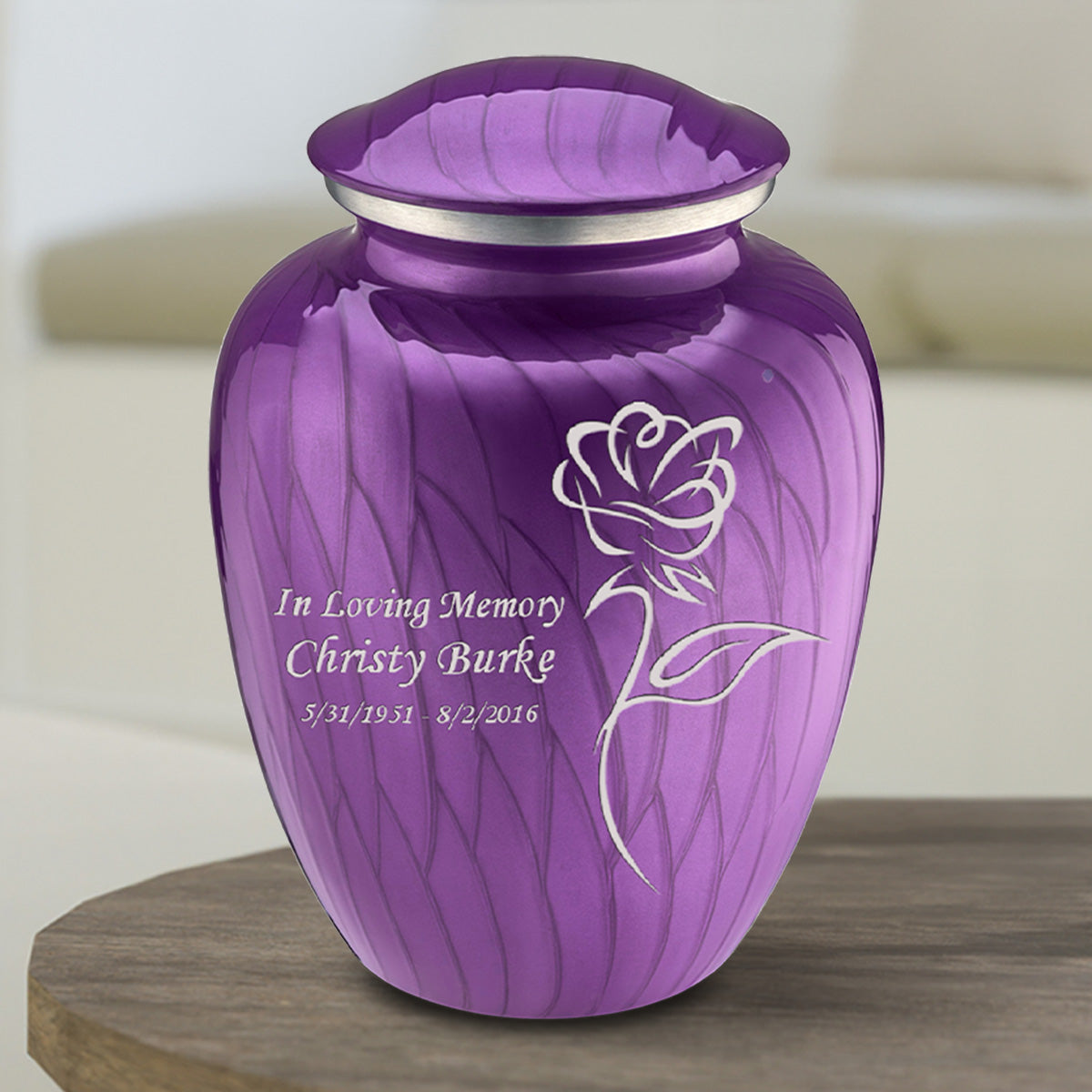 Medium Embrace Pearl Purple Rose Cremation Urn
