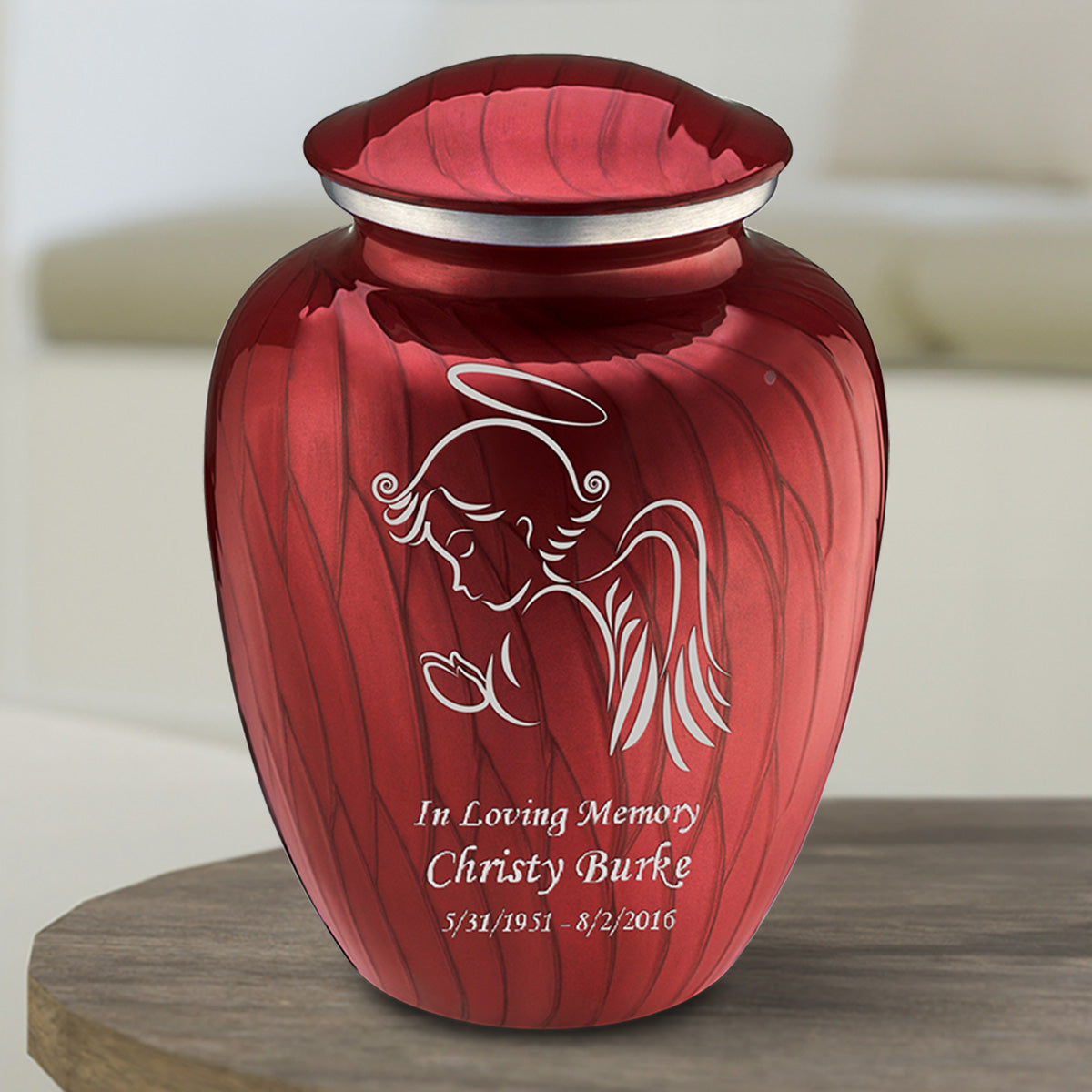 Medium Embrace Pearl Candy Red Angel Cremation Urn